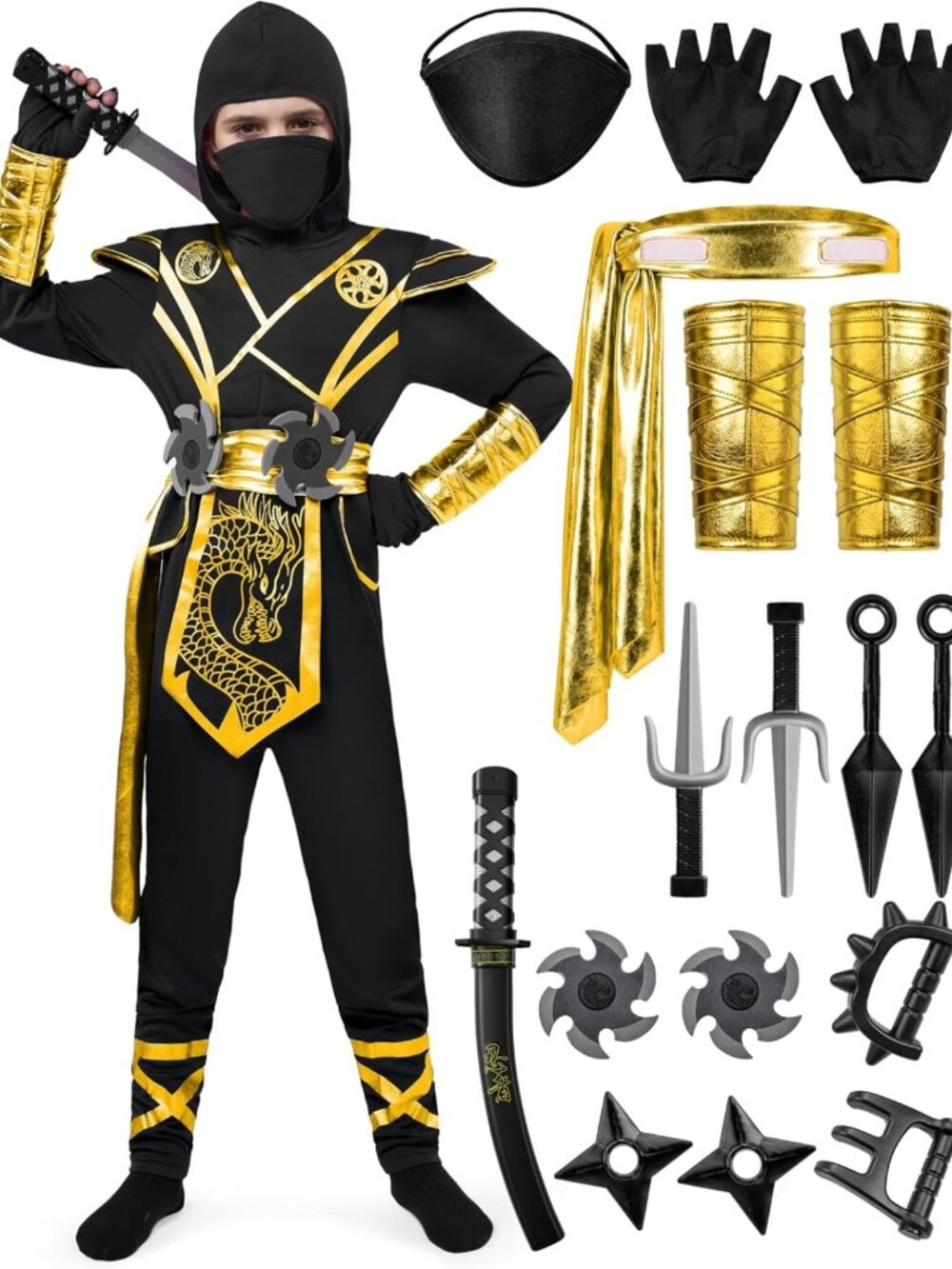 Kids Halloween Ninja Costume Set - Spooky Dragon Jumpsuit for Dress-Up Party